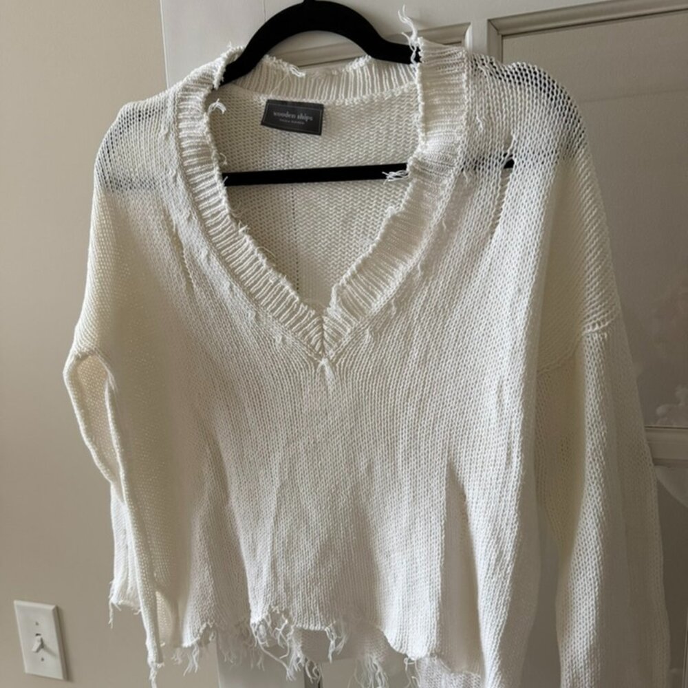 Wooden Ships Whitei Distressed Design Sweater